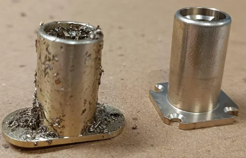 Lock cylinder pair straight from the trial set — as received and after cleaning.