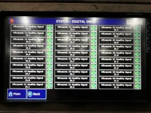 EVS 7000-PL — HMI showing 42 healthy ultrasonic channels