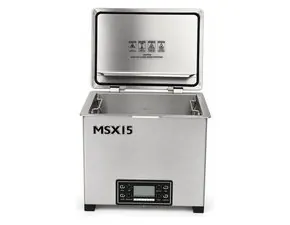 Misonics MSX 15 industrial ultrasonic cleaner &mdash; Lid open, basket in the tank