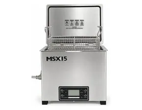Misonics MSX 15 industrial ultrasonic cleaner &mdash; Front elevation, lid open