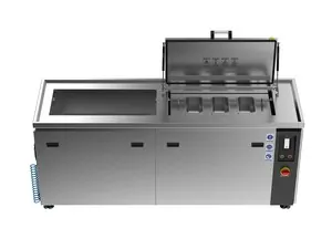 Misonics MSX 150 industrial ultrasonic cleaner — Lid open, twin pan insert fitted