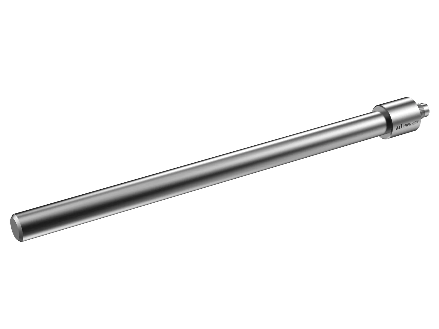 Misonics 360° rod resonator — a solid stainless waveguide with the transducer stack housing at one end