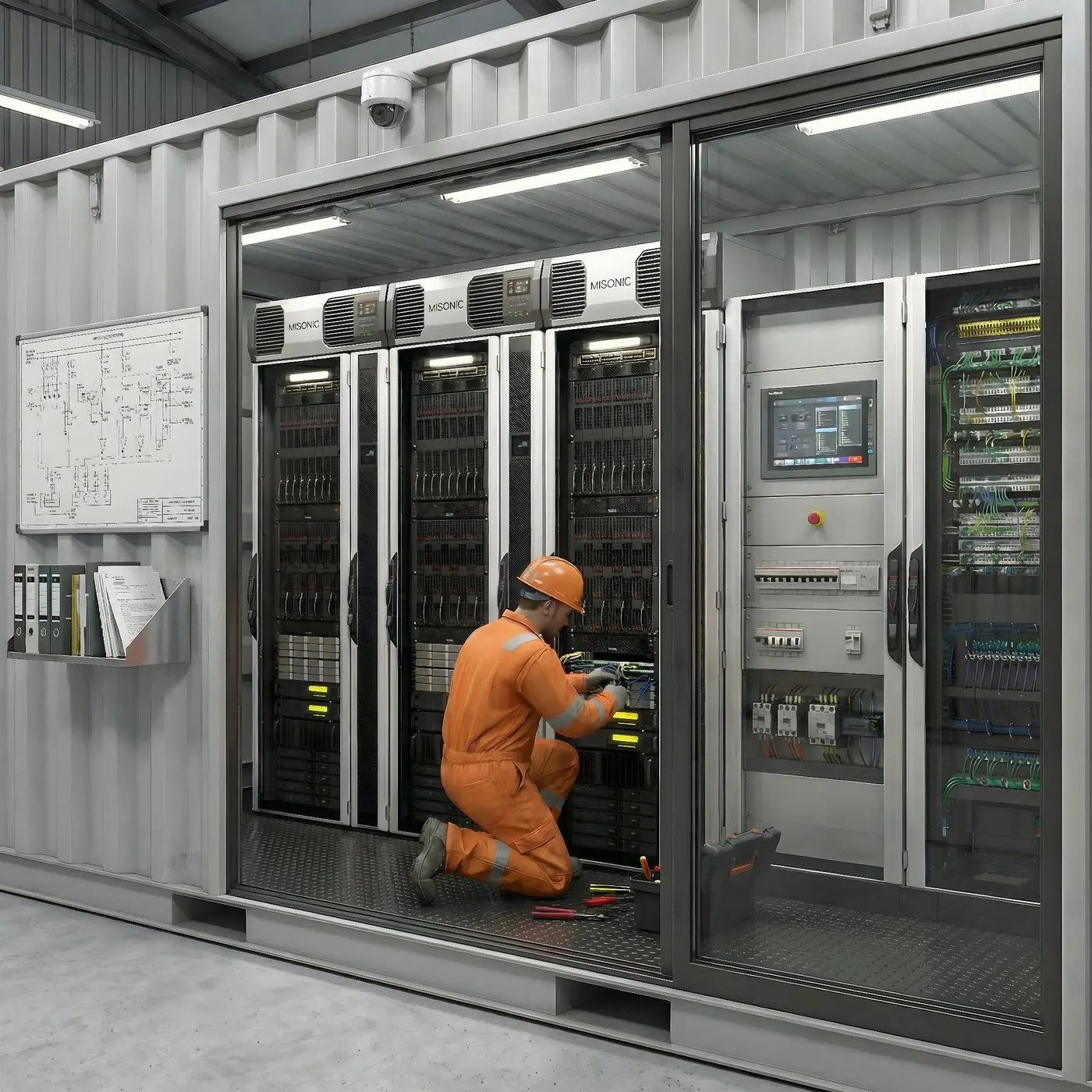 Prefabricated electrical container housing generator cabinets, distribution board and air-conditioning