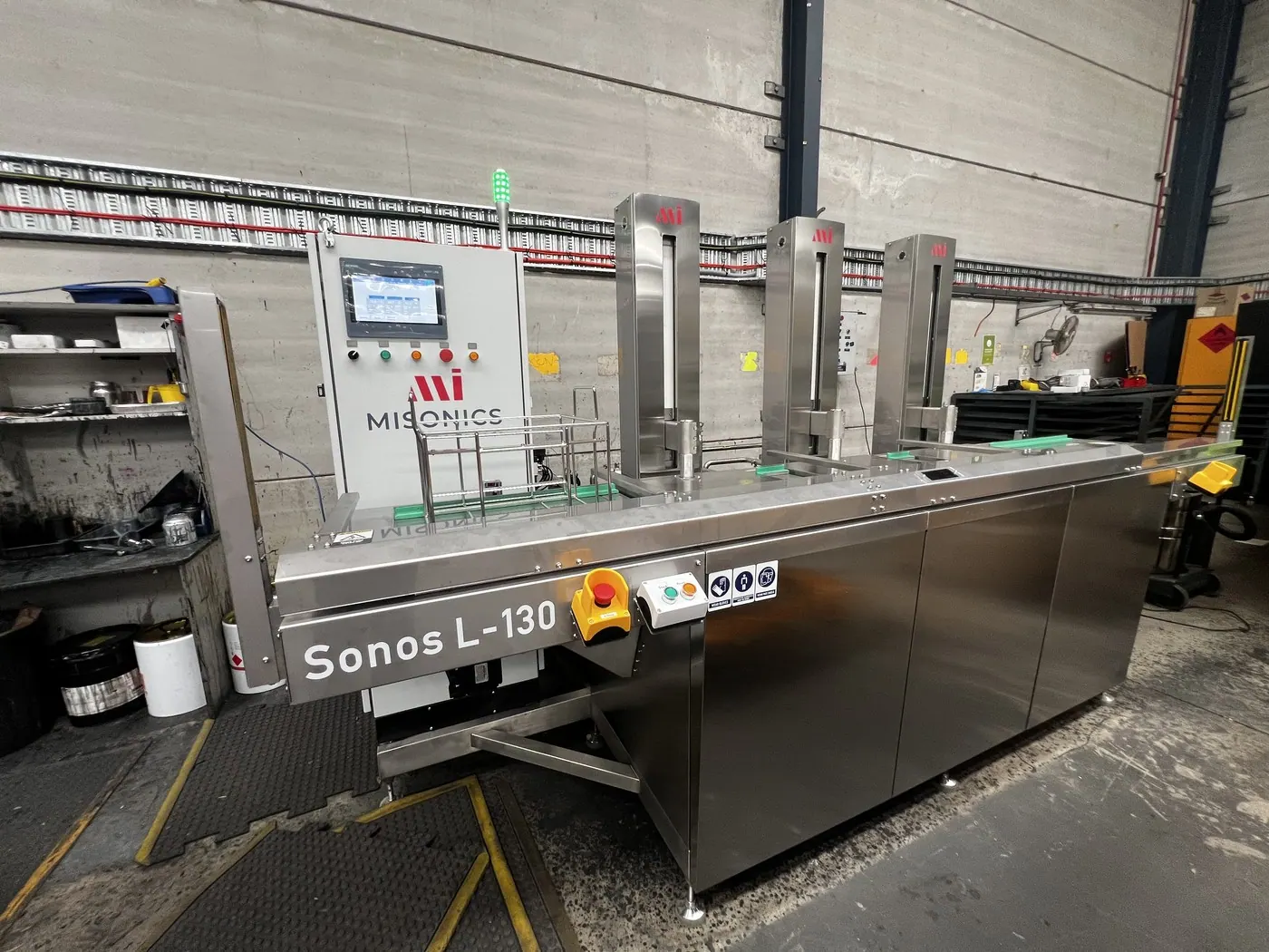 A Misonics Sono L-130 automated ultrasonic cleaning line installed on site