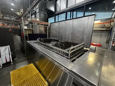 EVS 1500 large ultrasonic tank with a loaded basket on the platform