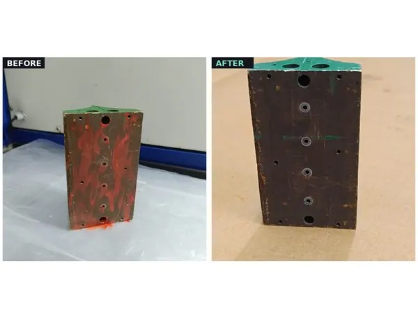 Before and after — press block